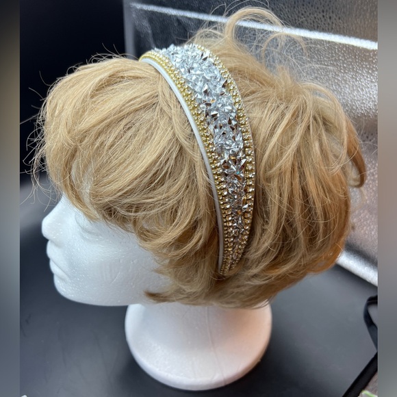 Jewel Encrusted White Headband - Silver Pebble - NWOT - Picture 2 of 4